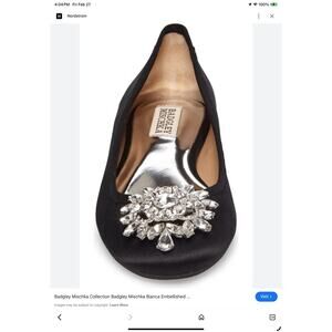 NWOT Badgley Mischka Bianca Black Satin Crystal Embellished Ballet Flat Size 8.5